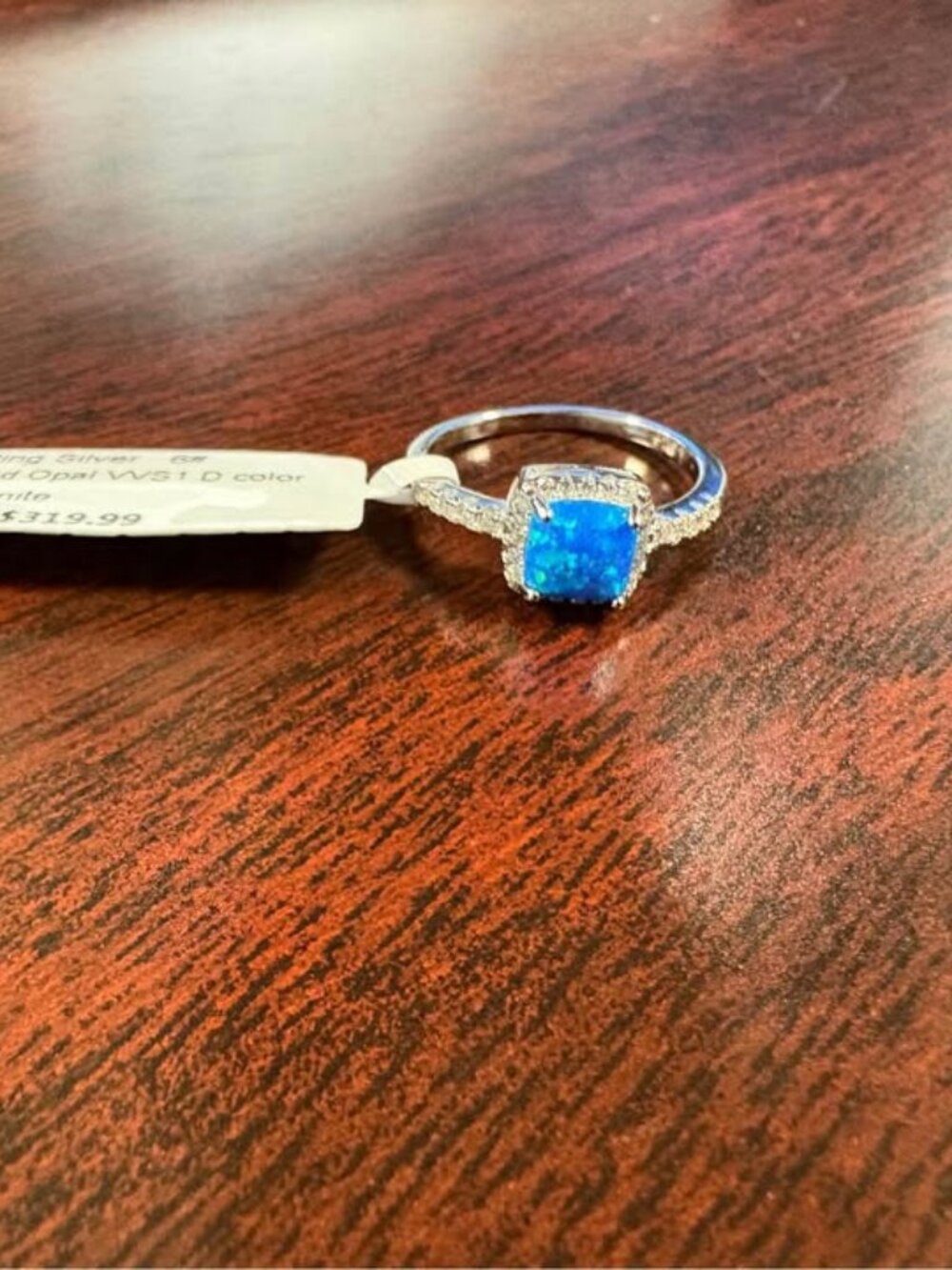 Sterling Silver Created Opal and Moissanite Ring Size 6